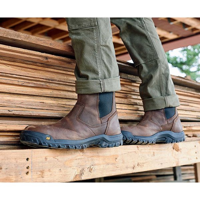 Brown Men's Caterpillar Wheelbase Steel Toe Work Boots | 903624-TED