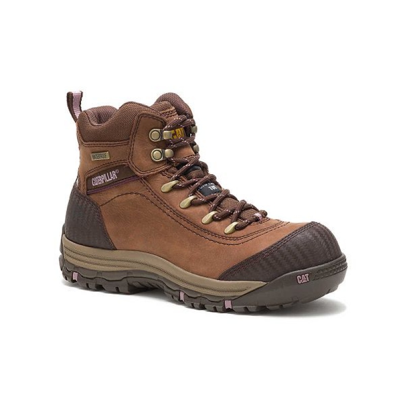 Brown Women's Caterpillar Ally Waterproof Composite Toe Work Boots | 864709-RAY