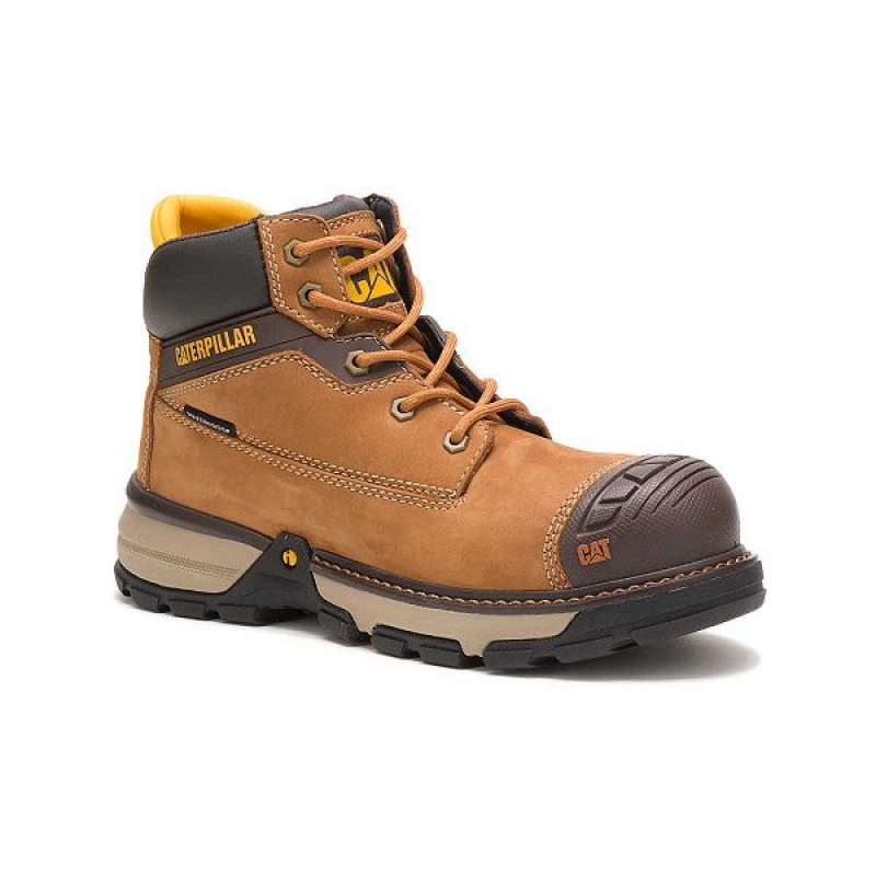 Brown Women's Caterpillar Excavator Superlite Waterproof Carbon Composite Toe Work Boots | 813604-RCV