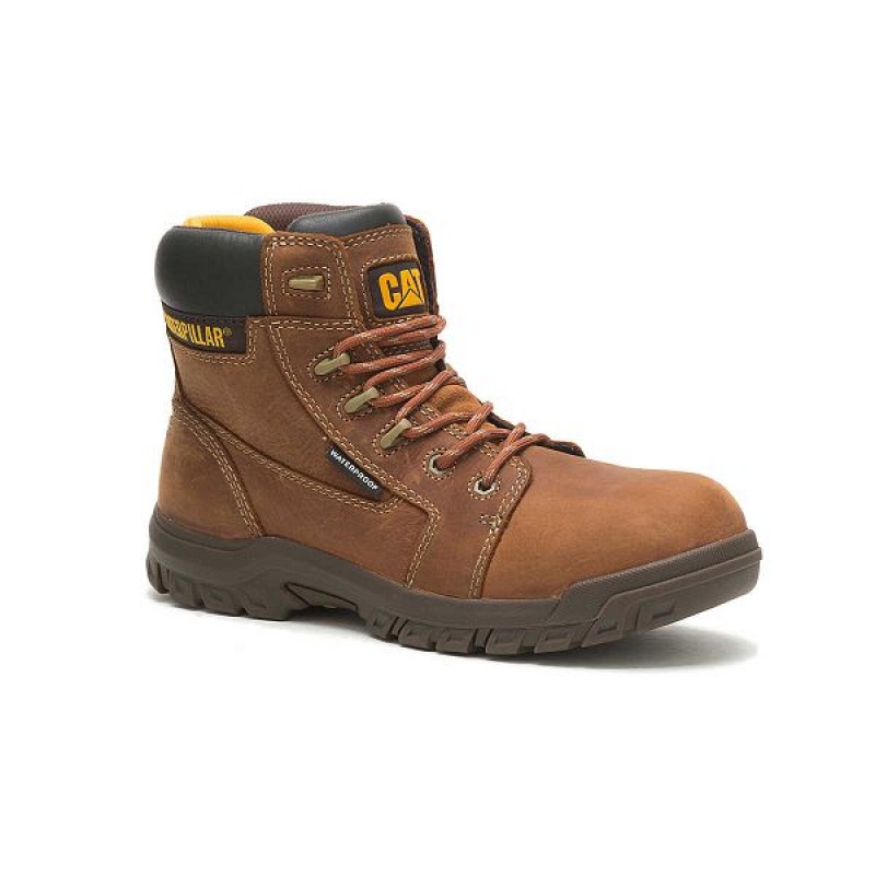 Brown Women's Caterpillar Resorption Waterproof Composite Toe Work Boots | 530471-MEQ