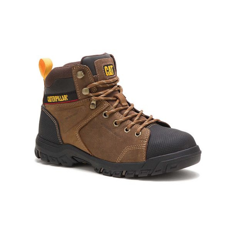 Brown Women's Caterpillar Wellspring Waterproof Metatarsal Guard Steel Toe Work Boots | 952417-WIP