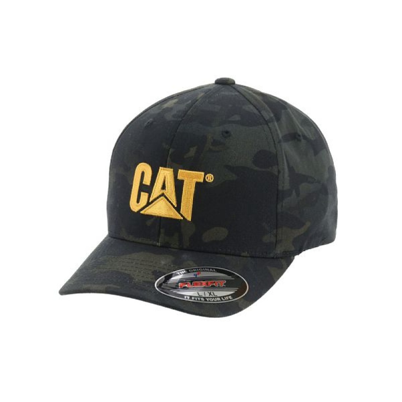 Camo Men\'s Caterpillar Trademark Flexfit Caps | 987234-WXE