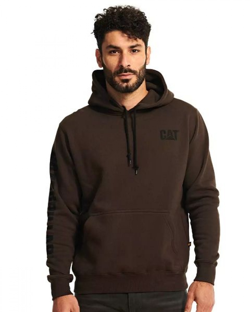 Chocolate Men's Caterpillar Trademark Banner Hoodie | 842573-NJD