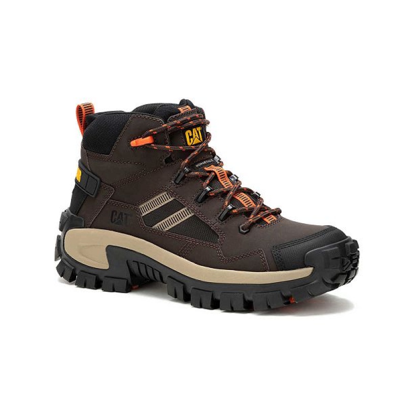 Coffee Men's Caterpillar Invader Mid Vent Composite Toe Work Boots | 025461-LTI