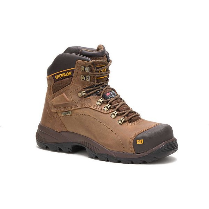 Dark / Beige Men's Caterpillar Diagnostic Hi Waterproof Thinsulate™ Steel Toe Work Boots | 453201-KGY