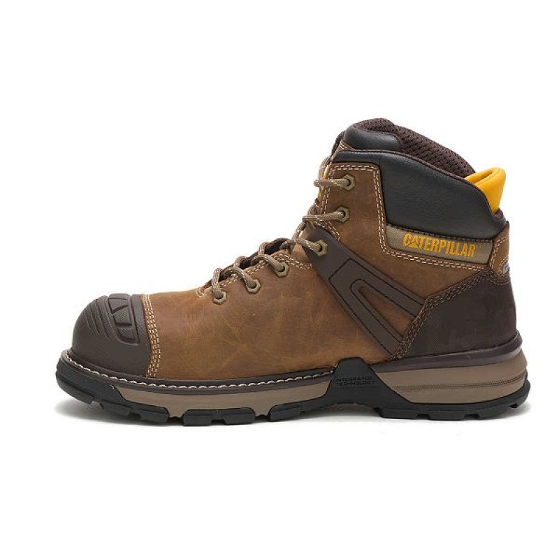 Dark / Beige Men's Caterpillar Excavator Superlite Waterproof Carbon Composite Toe Work Boots | 859716-OTC