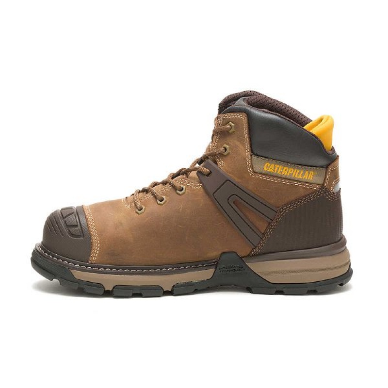 Dark / Beige Men's Caterpillar Excavator Superlite Waterproof Soft Toe Work Boots | 689430-PFZ