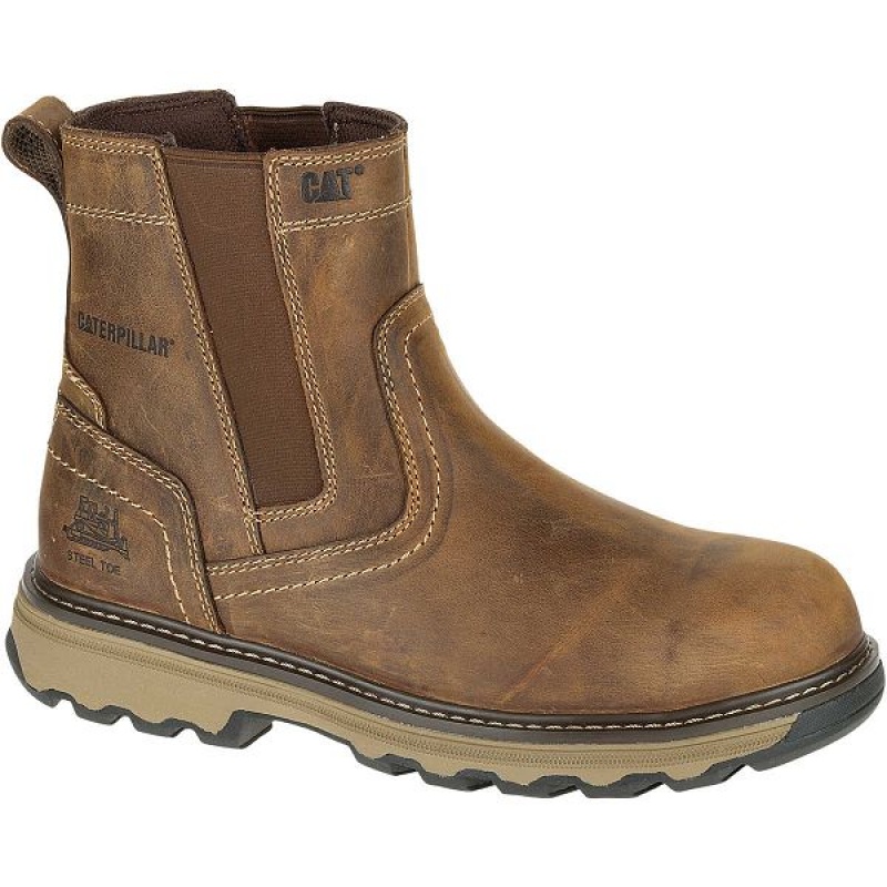 Dark / Beige Men's Caterpillar Pelton Steel Toe S1P HRO SRA Work Boots | 240385-JPX