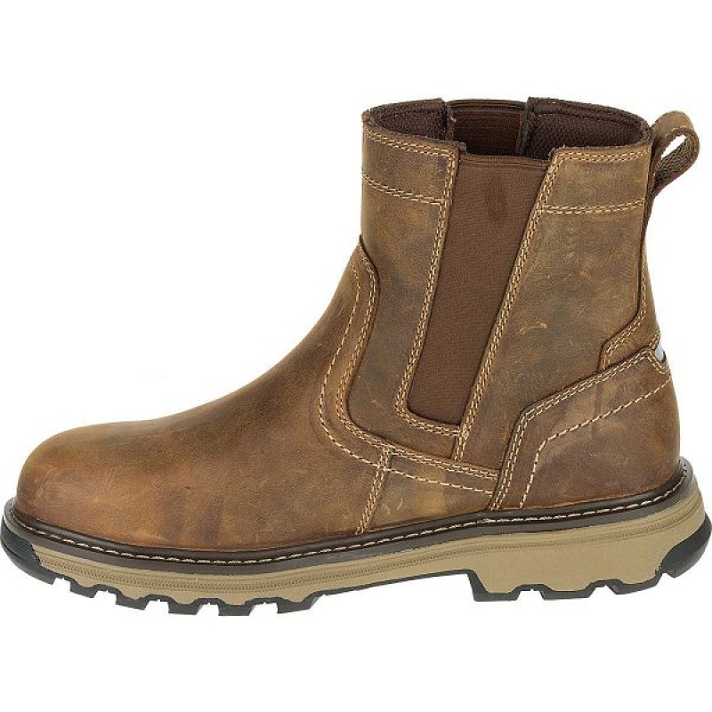 Dark / Beige Men's Caterpillar Pelton Steel Toe S1P HRO SRA Work Boots | 240385-JPX