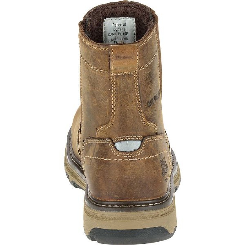 Dark / Beige Men's Caterpillar Pelton Steel Toe S1P HRO SRA Work Boots | 240385-JPX