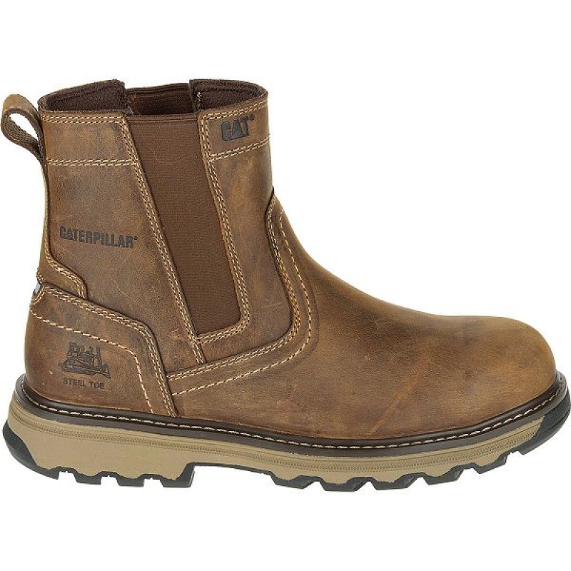 Dark / Beige Men\'s Caterpillar Pelton Steel Toe S1P HRO SRA Work Boots | 240385-JPX