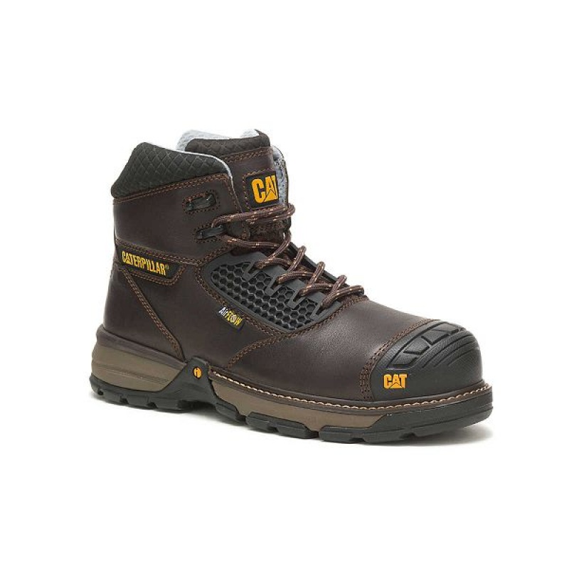 Dark / Brown Men's Caterpillar Excavator Superlite Cool Carbon Composite Toe Work Boots | 184560-CJS