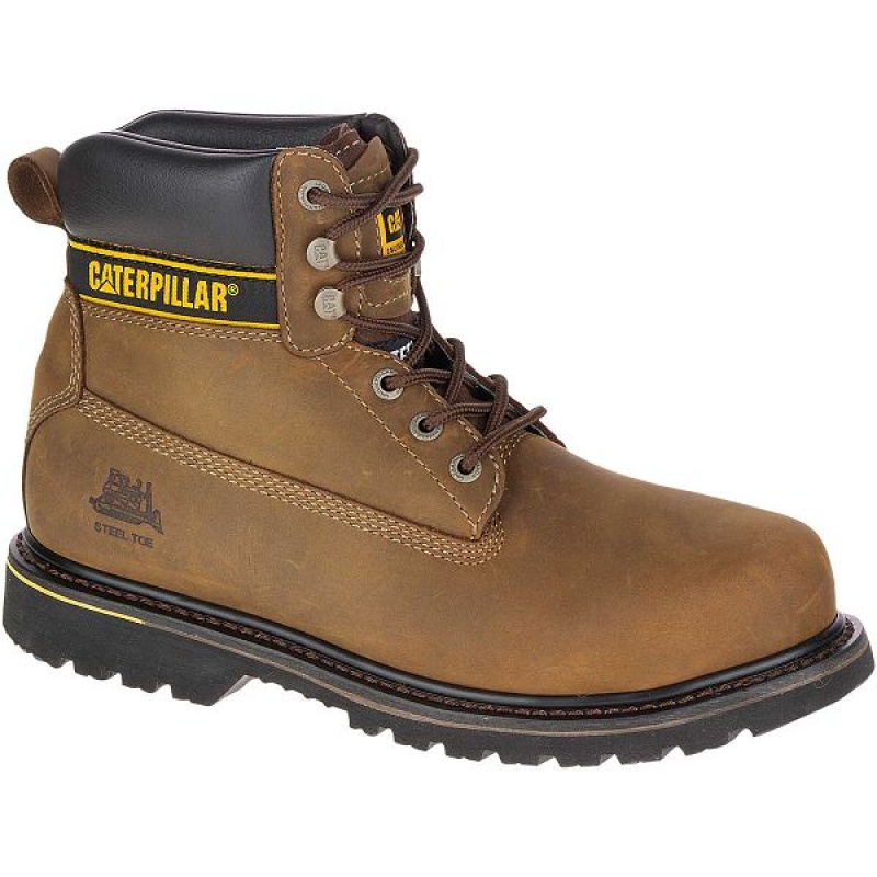 Dark / Brown Men's Caterpillar Holton Steel Toe S3 HRO SRC Work Boots | 287935-FTC