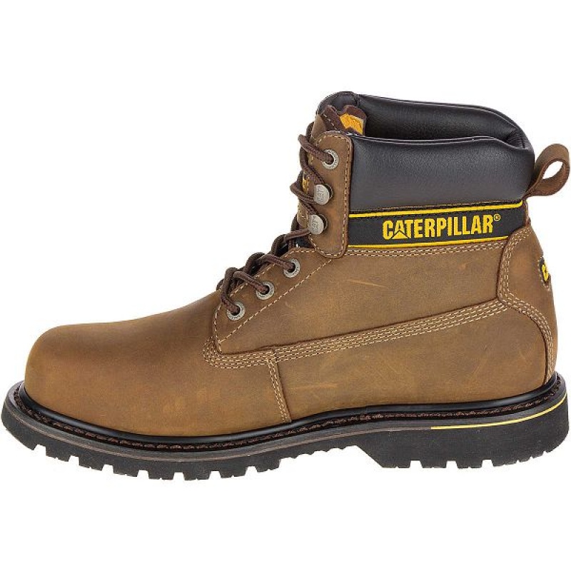 Dark / Brown Men's Caterpillar Holton Steel Toe S3 HRO SRC Work Boots | 287935-FTC