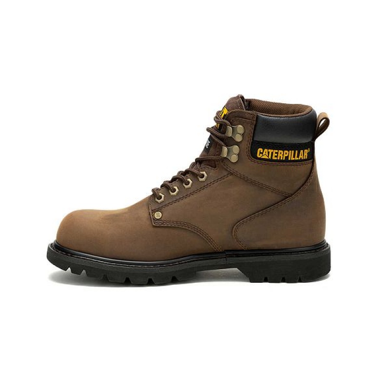 Dark / Brown Men's Caterpillar Second Shift Waterproof Steel Toe Work Boots | 513867-JMA