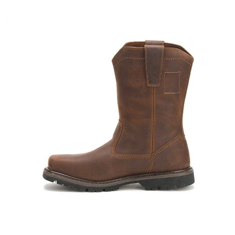 Dark / Brown Men's Caterpillar Wellston Pull On Steel Toe Work Boots | 312596-RAS