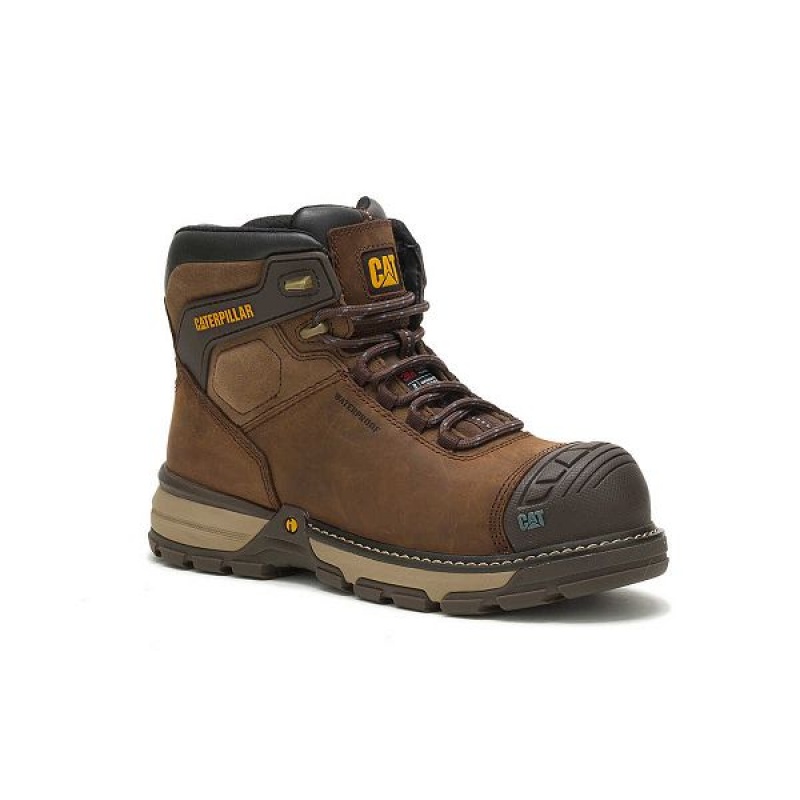 Dark / Brown Women's Caterpillar Excavator Superlite Waterproof Thinsulate™ Carbon Composite Toe Work Boots | 015284-AFW