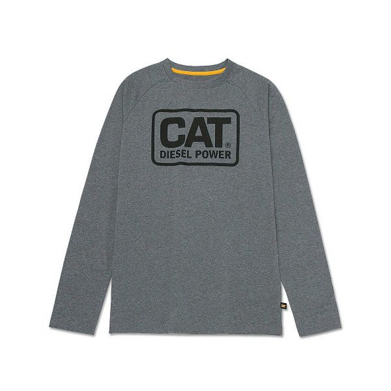 Dark / Grey Men\'s Caterpillar Cat Diesel Power Long Sleeve Tee T-Shirt | 298651-SVP