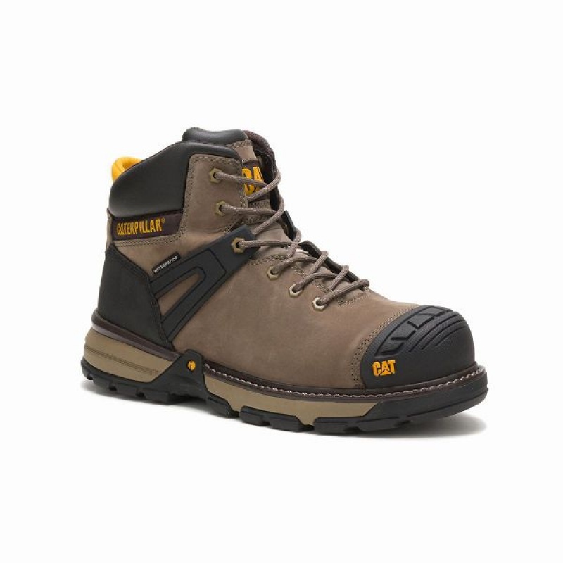 Dark / Grey Men's Caterpillar Excavator Superlite Waterproof Carbon Composite Toe Work Boots | 963248-ACS