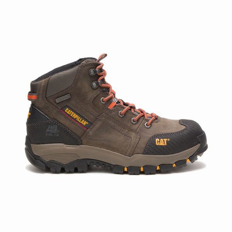 Dark / Grey Men\'s Caterpillar Navigator Mid Waterproof Steel Toe Work Boots | 647235-MUL