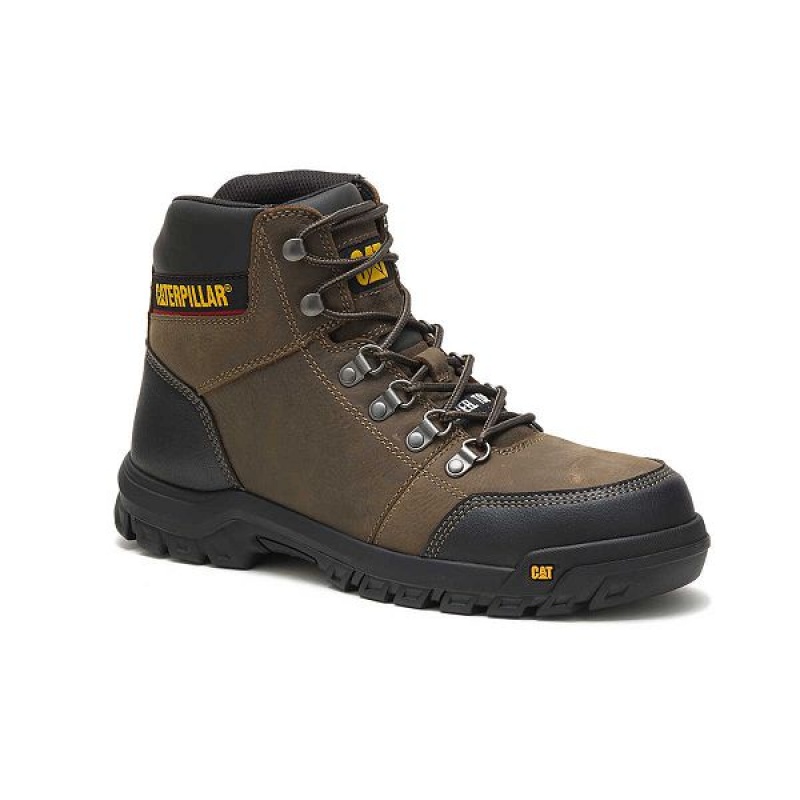 Dark / Grey Men's Caterpillar Outline Steel Toe Work Boots | 365840-FBC