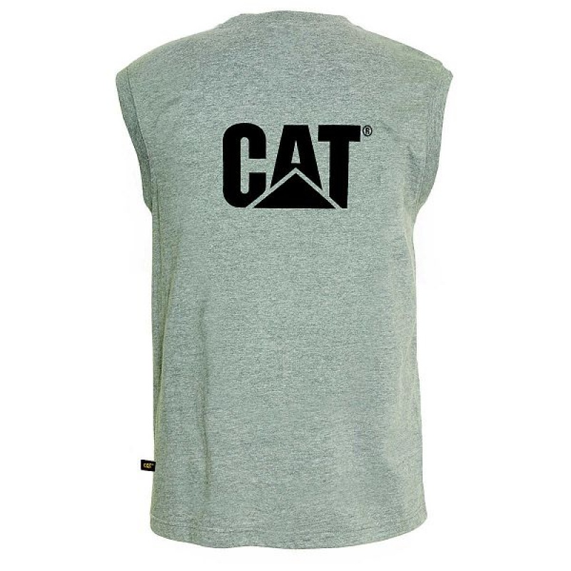 Grey Men's Caterpillar Trademark Sleeveless Pocket Tee T-Shirt | 357419-RSW