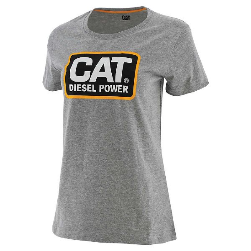 Grey Women\'s Caterpillar Diesel Power Tee T-Shirt | 423957-KXM