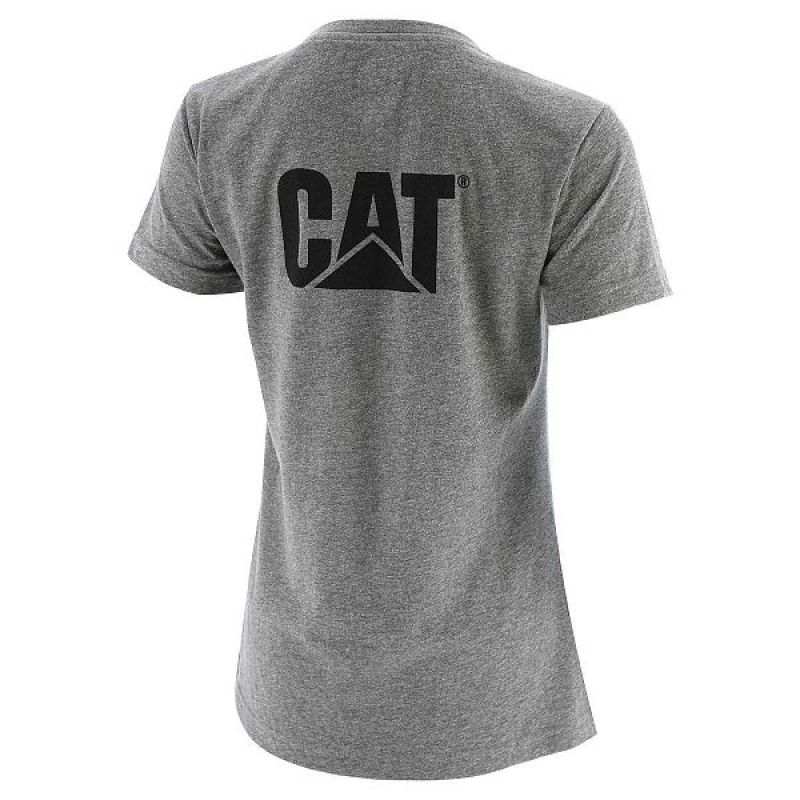 Grey Women's Caterpillar Trademark Tee T-Shirt | 605872-CFZ