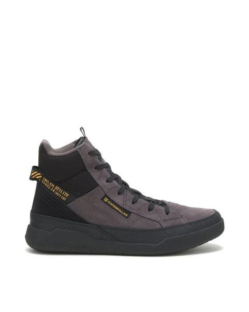 Grey / Black Men's Caterpillar Hex Hi Utility Sneakers | 865174-PYR