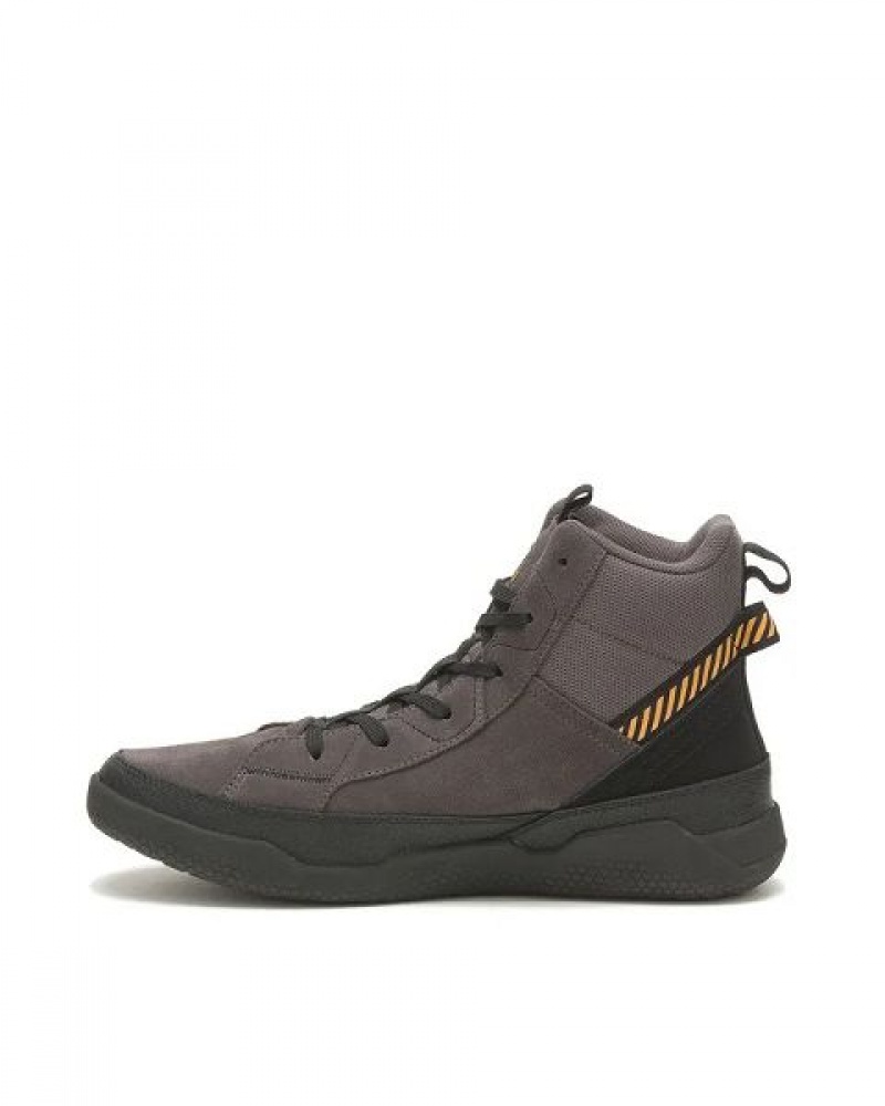 Grey / Black Men's Caterpillar Hex Hi Utility Sneakers | 865174-PYR