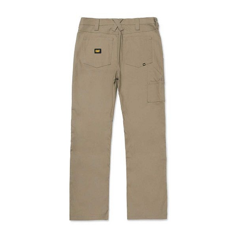 Khaki Men's Caterpillar Double Front Stretch Canvas Straight Fit Utility Pants | 768519-ODQ