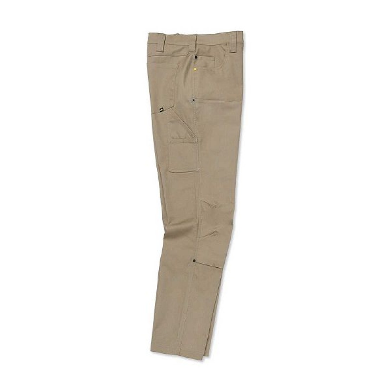 Khaki Men's Caterpillar Double Front Stretch Canvas Straight Fit Utility Pants | 768519-ODQ