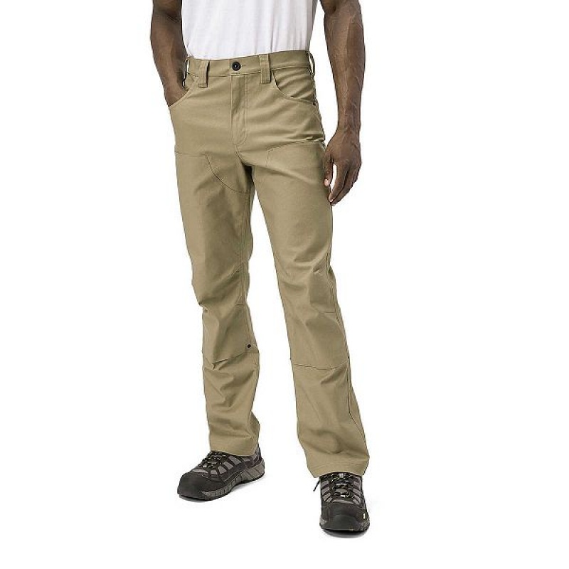 Khaki Men's Caterpillar Double Front Stretch Canvas Straight Fit Utility Pants | 768519-ODQ