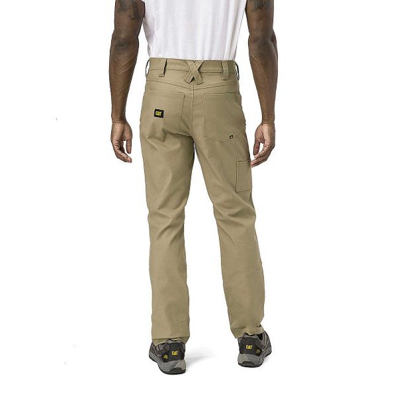 Khaki Men's Caterpillar Double Front Stretch Canvas Straight Fit Utility Pants | 768519-ODQ