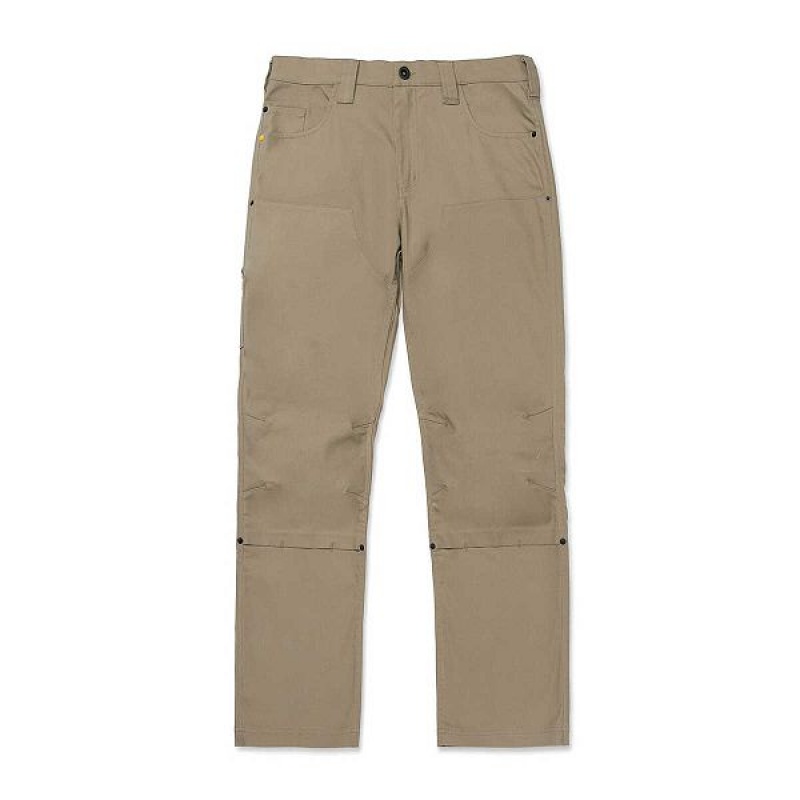 Khaki Men\'s Caterpillar Double Front Stretch Canvas Straight Fit Utility Pants | 768519-ODQ