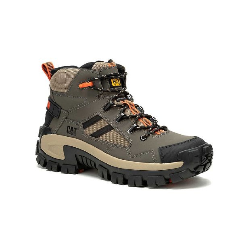 Khaki Men's Caterpillar Invader Mid Vent Composite Toe Work Boots | 059764-QKB