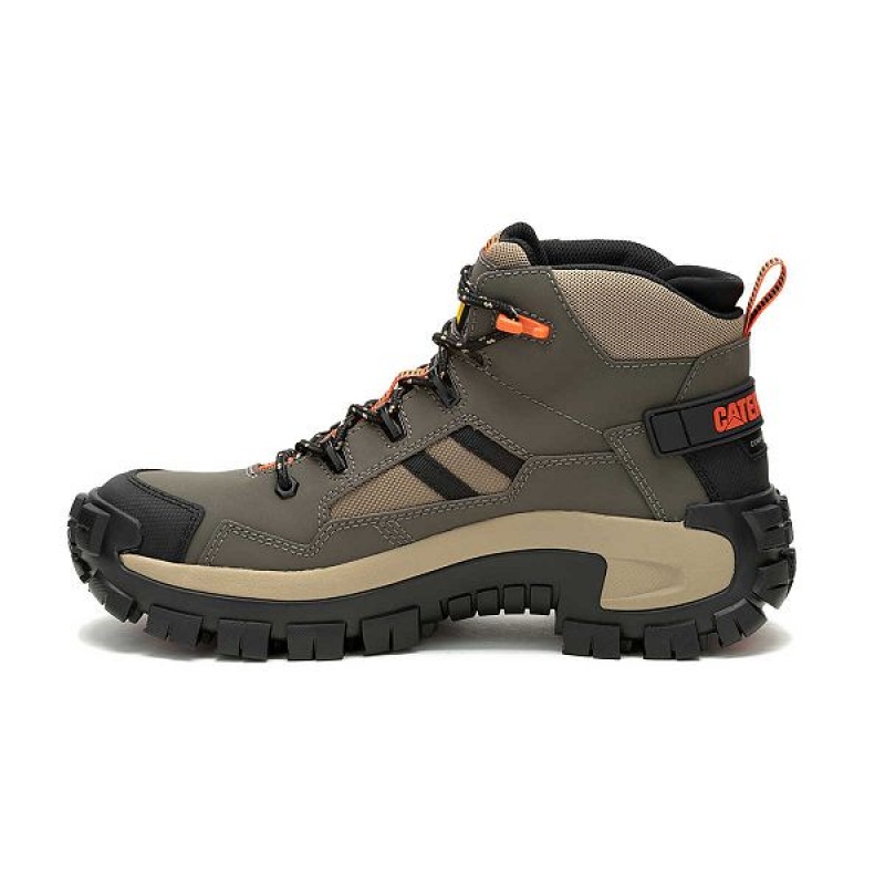 Khaki Men's Caterpillar Invader Mid Vent Composite Toe Work Boots | 059764-QKB