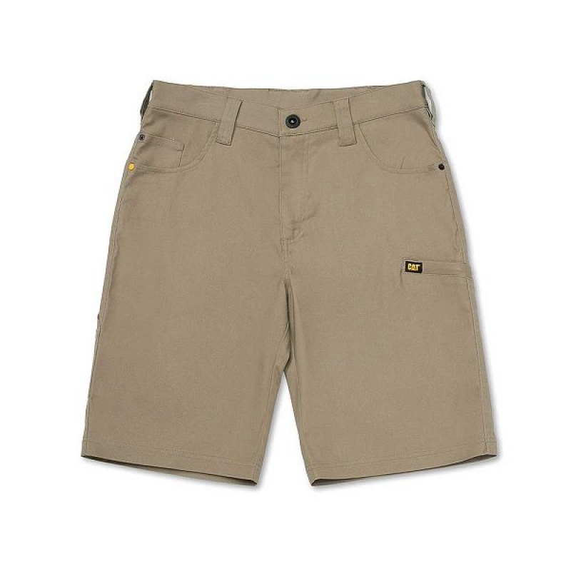 Khaki Men's Caterpillar Stretch Canvas Utility Shorts | 765309-XAT