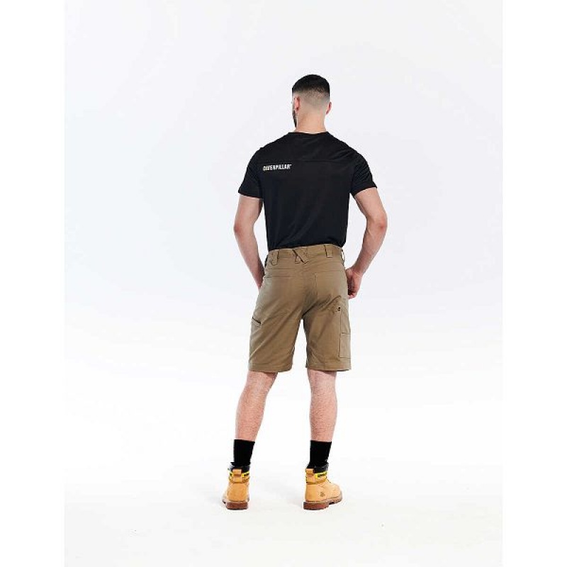 Khaki Men's Caterpillar Stretch Canvas Utility Shorts | 765309-XAT