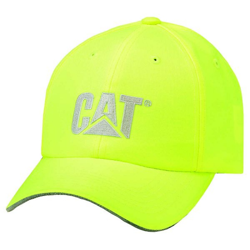 Light / Yellow Men\'s Caterpillar Hi-Vis Trademark Caps | 930586-HBG