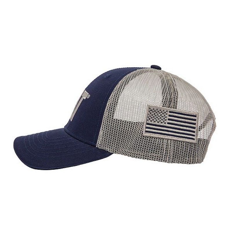 Navy Men's Caterpillar Cat Logo Flag Hats | 197236-XWY