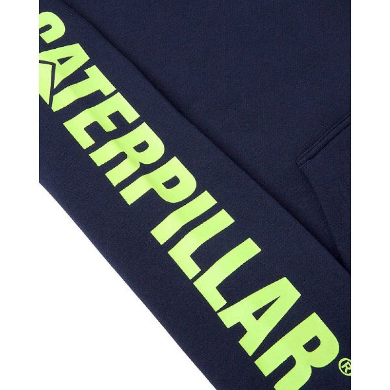 Navy Women's Caterpillar Trademark Banner Pull Over Hoodie | 394685-CTP