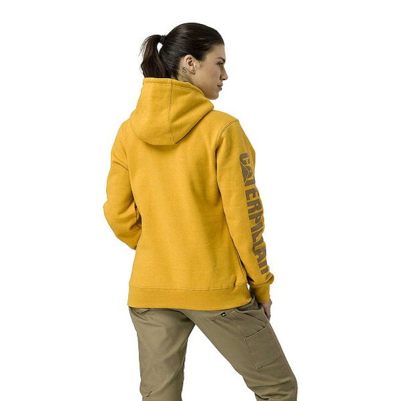 Navy Women's Caterpillar Trademark Banner Pull Over Hoodie | 394685-CTP