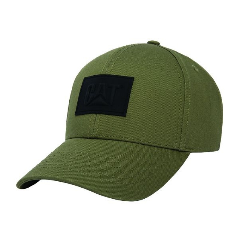 Olive Men\'s Caterpillar Cat Logo Silicone Patch Hats | 756038-DVS