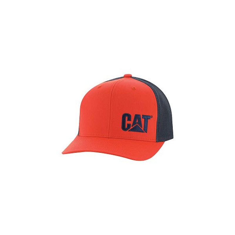 Orange Men\'s Caterpillar Cat Trademark Trucker Hats | 649508-XYT