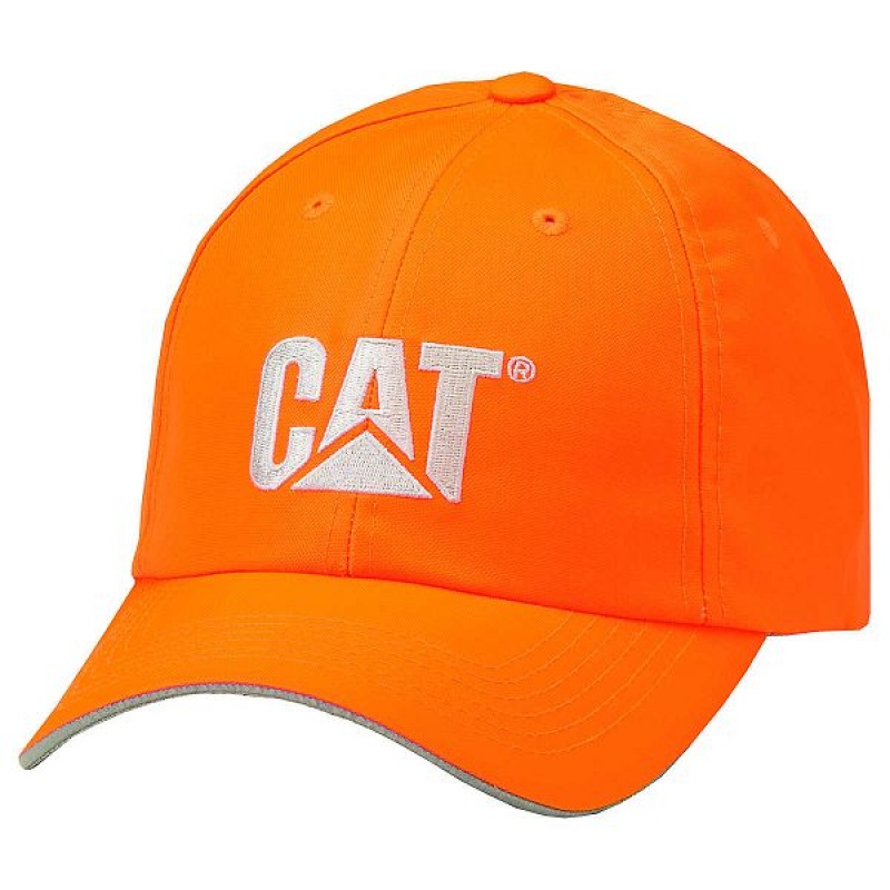 Orange Men\'s Caterpillar Hi-Vis Trademark Caps | 967104-GJY