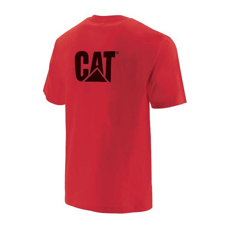 Red Men's Caterpillar Trademark Pocket Tee T-Shirt | 794183-QEZ