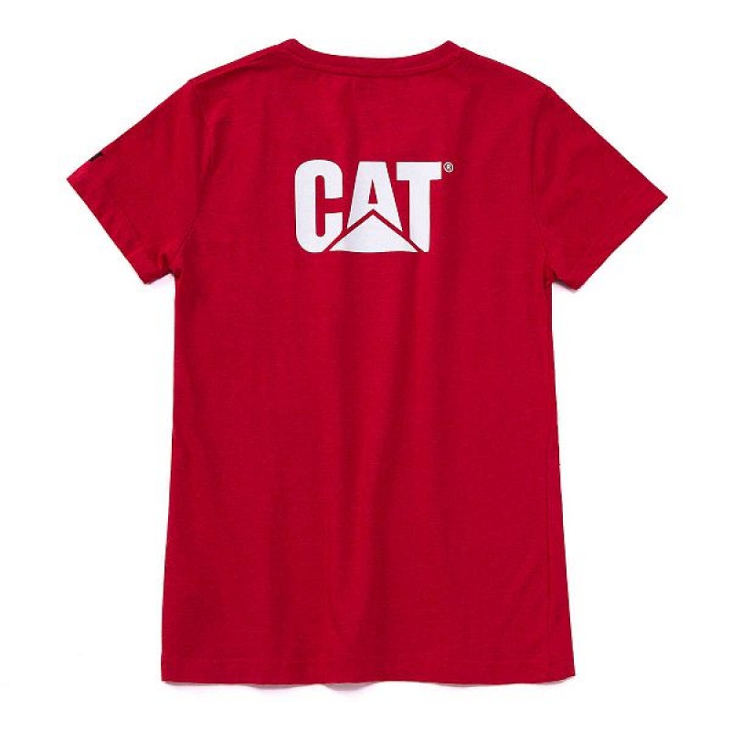 Red Women's Caterpillar Trademark Tee T-Shirt | 364089-ZLV