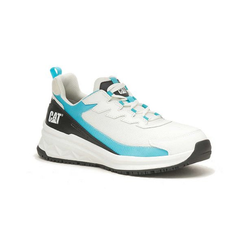 White / Blue Women's Caterpillar Streamline Runner Carbon Composite Toe Work Shoes | 162847-SNL