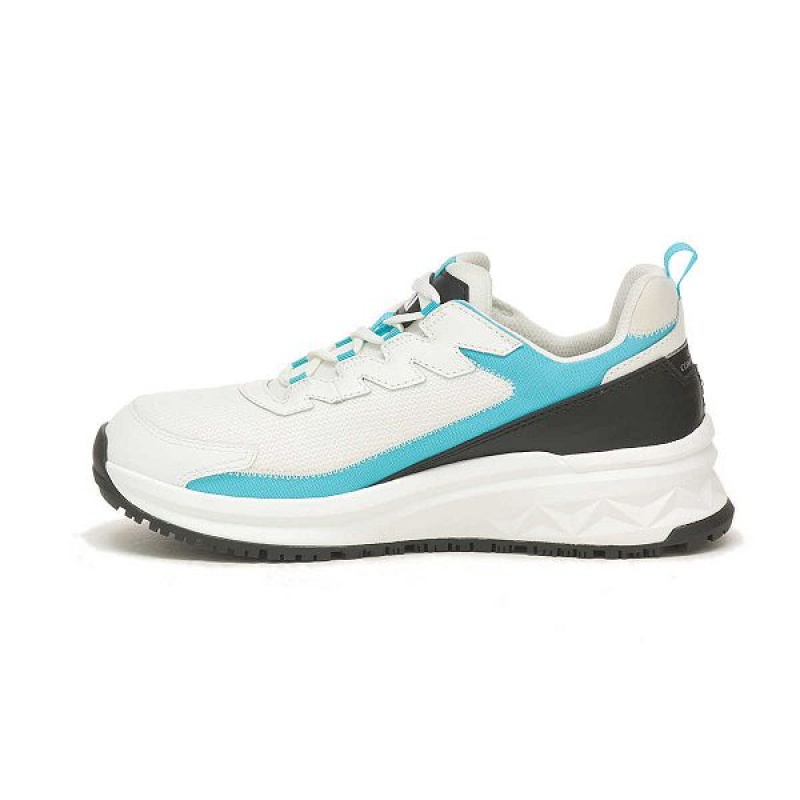 White / Blue Women's Caterpillar Streamline Runner Carbon Composite Toe Work Shoes | 162847-SNL